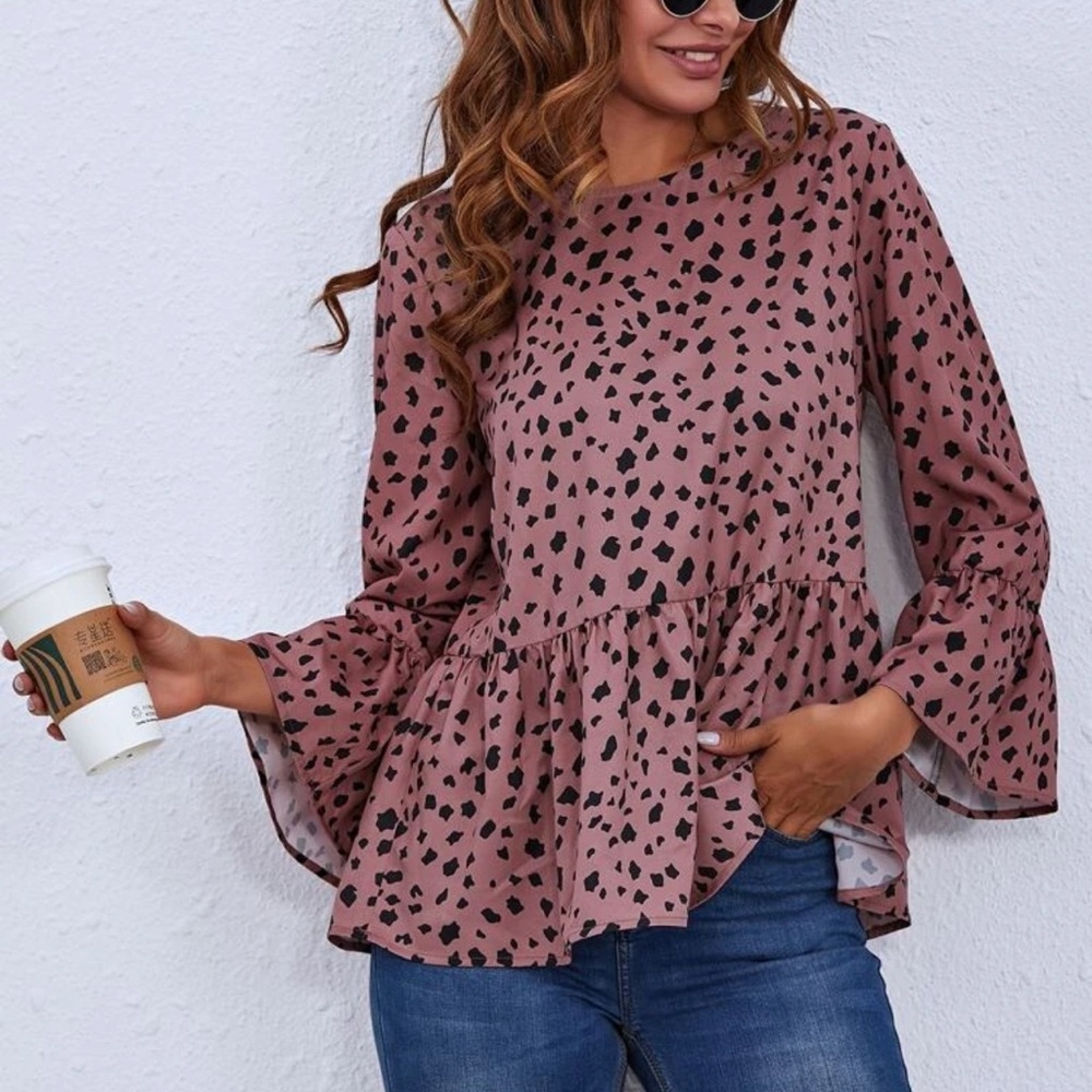SHEIN Dusty mauve keyhole back peplum top size S